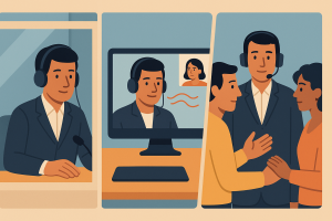 Configuración técnica de un evento multilingüe con traducción simultánea.